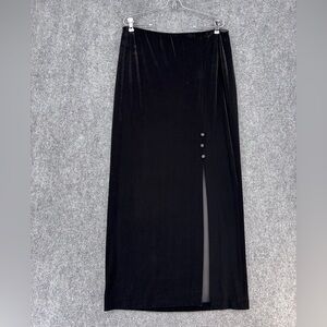Alex Evenings Black Velvet Long Skirt Side Slit Women’s L Elastic Waist Event
